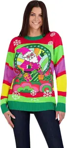 ZHUNA Ladies Knitted Acrylic Ugly Christmas Sweater Cuello redondo FunnyJacquard Knitted Christmas Sweater