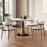 Table de salle à manger en pierre frittée de style français du milieu du siècle, table ronde en bois massif, table de consultation, table d'appoint moderne et minimaliste