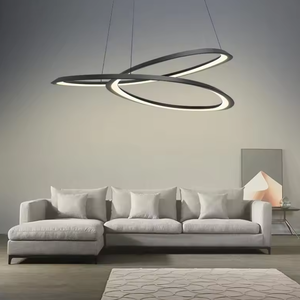 Zeal Lighting Nordic LED Ring Pendant Light Candelabros de bucle circular negro con forma ovalada geométrica de altura ajustable - Product Image 3