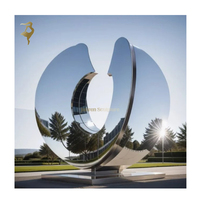 Sculpture cubique abstraite moderne en acier inoxydable avec miroir d'art en métal pour décor de parc de jardin
