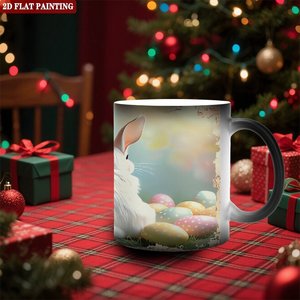 Heat Changing <b>Mug</b> 11oz Ceramic Frosted Black Interactive Coffee Cup <b>Easter</b> Bunny Design 2D Flat Painting - Product Image 2