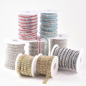 Chaîne de strass Oleeya en gros, 10 yards, 3 rangées de strass en verre (2 petits et 1 grand), garniture en chaîne de strass en cristal - Product Image 5