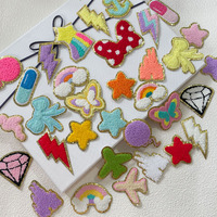 Patchs en chenille tendance à motifs floraux, autocollants, paillettes dorées, thermocollants, 6,2 cm, patchs floraux colorés pour vêtements, chapeaux