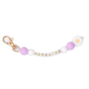 Porte-clés en silicone avec perles (Marraine/Patenteante/Témoin/Tata), joli porte-clés marguerite pour femme, cadeau de baptême - Product Image 3