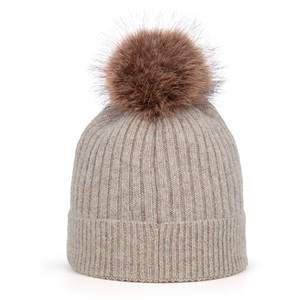 Fabricant d'hiver <span class=keywords><strong>Bonnet</strong></span> à visière en laine angora tricoté personnalisé avec <span class=keywords><strong>pompon</strong></span> en fourrure pour hommes femmes - Product Image 6