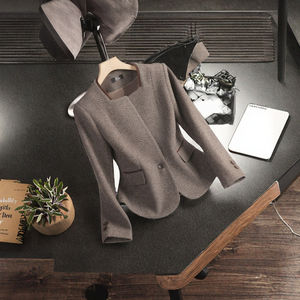 Chaqueta Corta Cortavientos de Doble Cara de Alta Gama para Mujer, Elegante, Tejida, de Spandex/Poliéster, Antiarrugas, para Otoño e Invierno - Product Image 3