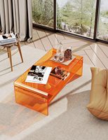 Table basse en acrylique orange avec étagère de rangement ouverte, design rectangulaire transparent en lucite, multifonctionnelle, moderne, durable, personnalisable pour chambre à coucher