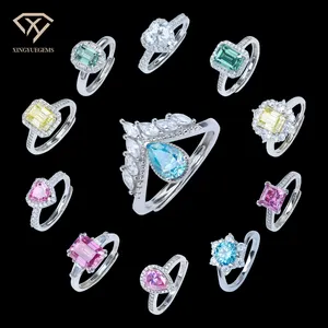 Personalized Wholesale bulk price blue adjustable ladies women engagement wedding 925 silver gemstone moissanite colored ring