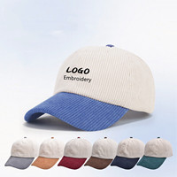 Casquette de baseball rétro années 90 en velours côtelé bicolore, logo personnalisé, 6 panneaux, visière incurvée, style vintage non structuré, avec boucle en laiton