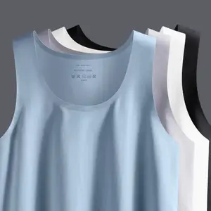 Kaus Dalaman katun cetakan kustom OEM Singlet lari kosong Pria Tank Top olahraga Gym nyaman mulus