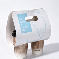 Support à café double tasse personnalisé en papier, motif vague minimaliste, portable, pour thé au lait à emporter, avec poignée, impression de logo personnalisée