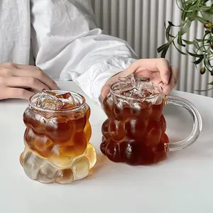 Unique Irregular Grape Shaped Glass Coffee Cup Breakfast Milk Iced Coffee Latte Glass Tumbler Cups With Handle