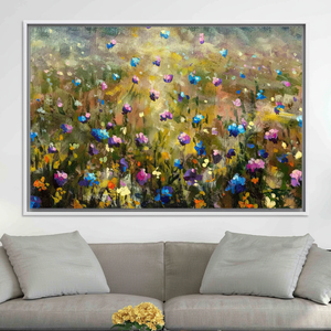 Printed <b>Canvas</b>: Modern Floral Wall Decor with Wildflower Field Glass Art,WHITE <b>FRAMED</b> <b>CANVAS</b> - Product Image 2