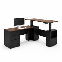 Bureau de direction en L à moteur unique pour vente en gros - Poste de travail assis-debout réglable en hauteur avec tiroirs de rangement