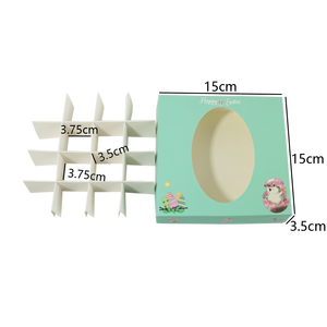 Boîte cadeau personnalisée en papier d'art gaufré bleu pour bonbons, biscuits et confiseries, avec fenêtre 16 trous, pour annonce de naissance et festival de Pâques - Product Image 6