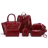 Комплект женских сумок 6 в 1, роскошный рюкзак, клатч, тоут, сумка из искусственной кожи, с текстурой под Аллигатор, комплект из 6 сумок