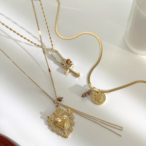 Collana Vintage di Lusso con Ciondolo a Cuore e Croce in Acciaio Inossidabile, Moneta <span class=keywords><strong>Antica</strong></span> e Perline, Gioiello Versatile con Pietre Naturali per Donne - Product Image 4