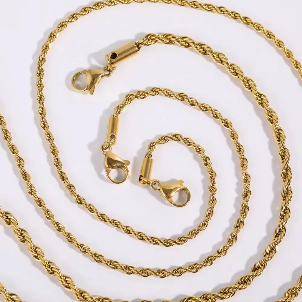 Mode Eenvoudig Roestvrij Staal 18K Goud Pvd Vergulde Sieraden 2Mm 3Mm Waterdichte Lange Twisted Touw Ketting P243445