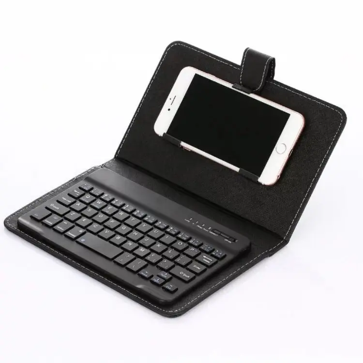 Portátil Flip PU Couro Sem Fio Bt Teclado Phone Case Três-sistema Universal Pure Color Smartphone Keyboard Case