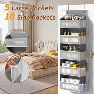 Organisateur de porte suspendu peu encombrant à 5 niveaux, 5 grandes poches latérales, 10 poches latérales, capacité de 20 kg, pour l'organisation des placards, des murs, des chambres et des salles de bain - Product Image 6