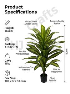 Pianta Artificiale Dracaena 150cm 5ft, Finta Pianta di Mais con <span class=keywords><strong>Foglie</strong></span> Variegata Gialla, in Plastica Ecologica, per Decorazione Interna Domestica - Product Image 5