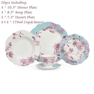 Juego de Vajilla de Porcelana <span class=keywords><strong>China</strong></span> con Diseño Floral de Lirios y Borde Dorado Moderno de 20 Piezas, Apto para Alimentos, para Oficina, Hogar, Regalo - Product Image 2