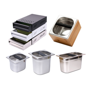 Caja cuadrada de acero inoxidable para café, Cubo de café con Base de madera, Espresso - Product Image 3