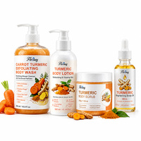 Kit de Soins Corporels Éclaircissants Curcuma et Carotte – Routine 4 Étapes pour une Peau Unifiée, Exfoliée, Hydratée et Réparée des Zones Ternes et Rugueuses