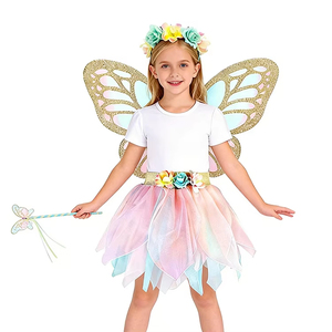 Costume de princesse féerique fantastique pour filles, fête de Noël, ailes de papillon lumineuses, jupe, ensembles de fête pour bébés écologiques - Product Image 3