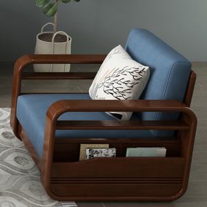 Muebles de Salón de Diseño Sencillo, Sofá Esquinero de Madera Maciza de 6 Plazas con Tela Azul Oscuro de Alta Calidad - Product Image 6