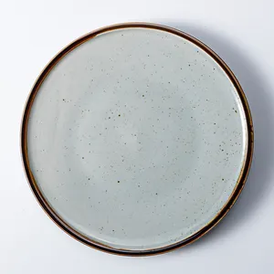 Plate Round Hotel Restaurant Newest Classic Customize Logo Grey 7.5/9.5/12 Inch Porcelain Round Dish Ceramic Dinner Plate