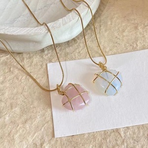 Collier pendentif Cœur <span class=keywords><strong>Château</strong></span> de Diamants <span class=keywords><strong>Barbie</strong></span>, enroulé de fil, pierre naturelle, acier inoxydable 316L, plaqué or 18K PVD, pour femme - Product Image 4
