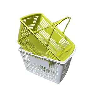 Multi-cor único punho plástico rolamento supermercado cesta de compras com rodas