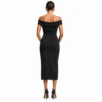 Großhandel 280GSM Schulterfreies Bootshals-Kleid Strukturiertes Säulenkleid für Damen Midi-Heimkehrkleid im Mailänder Couture-Stil Maßanfertigung OEM