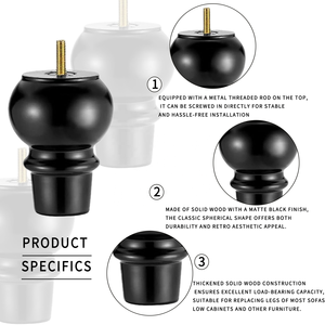 Patas <span class=keywords><strong>de</strong></span> Sofá Modernas <span class=keywords><strong>de</strong></span> <span class=keywords><strong>Madera</strong></span> Maciza, Redondas <span class=keywords><strong>de</strong></span> 5 Pulgadas, Paquete <span class=keywords><strong>de</strong></span> 4, Negras, Repuestos para Muebles <span class=keywords><strong>de</strong></span> Cocina y Sala <span class=keywords><strong>de</strong></span> Estar - Product Image 4