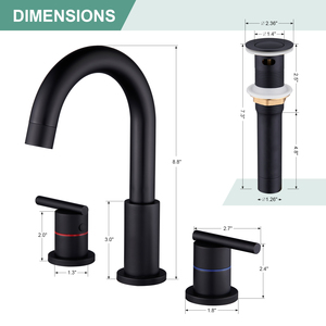 Grifo de Lavabo Cascada de Acero Inoxidable de 3 Orificios con Certificación CUPC, Color Negro - Product Image 2