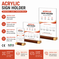Support de menu en acrylique personnalisé avec base en bois, en forme de T, double face, transparent, pour restaurant, mariage, hôtel, support d'affichage de logo