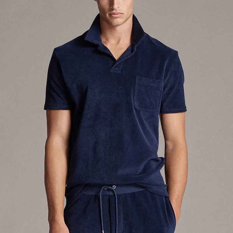 OEM Service Custom High Quality Navy French Terry Towelling Polo Shirt For Man