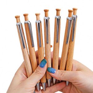 Stylo bille personnalisé en bois écologique avec logo client, fin et élégant, pour signature, promotionnel, encre bleue/noire - Product Image 1