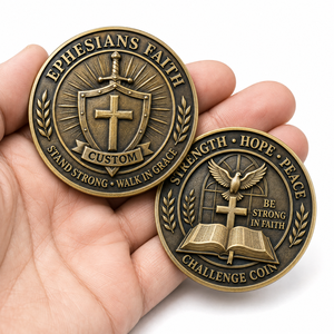 Pièce commémorative personnalisée en alliage <span class=keywords><strong>de</strong></span> zinc, motif Armure <span class=keywords><strong>de</strong></span> Dieu, relief 3D, Éphésiens, Foi Chrétienne, pièce <span class=keywords><strong>de</strong></span> défi, cadeau souvenir, vente en gros - Product Image 1