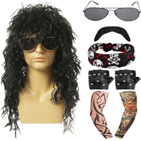 Perruques pour fans de heavy metal, lunettes de soleil punk rock cool, collier dollar, bagues, en polyester, style personnage, pour fêtes et festivals