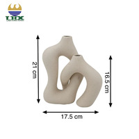 Ensemble de vases en céramique abstraits minimalistes irréguliers, vases sculptés à double ouverture, porcelaine mate sablée, décoration moderne pour la maison
