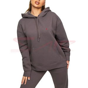 Sweat à capuche surdimensionné en molleton 100% coton 450gsm pour femmes avec logo et badge Col à capuche épais de couleur unie - Product Image 1