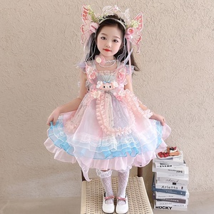 Niñas dulce verano princesa Lolita elfo vestido 25 nueva melodía tirantes cuello redondo encaje decoración sólido cumpleaños de los niños - Product Image 6