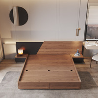 Lit double moderne Kainice de haute qualité en bois massif japonais avec coffre de rangement, réglable, à vérin à gaz, style Tatami pour chambre à coucher