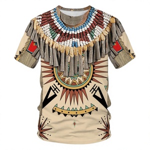 Camiseta de Satén con Diseño 3D de Indio Americano para Hombre, 100% Poliéster, Cuello Redondo, Manga Corta, Estilo Casual Elegante, 180g, Diseño Liso con Servicio OEM - Product Image 3