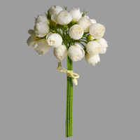 Bouquet de fleurs artificielles de haute qualité, 27 têtes de roses thé et de ranunculus, pour décoration de mariage, fête, centre de table