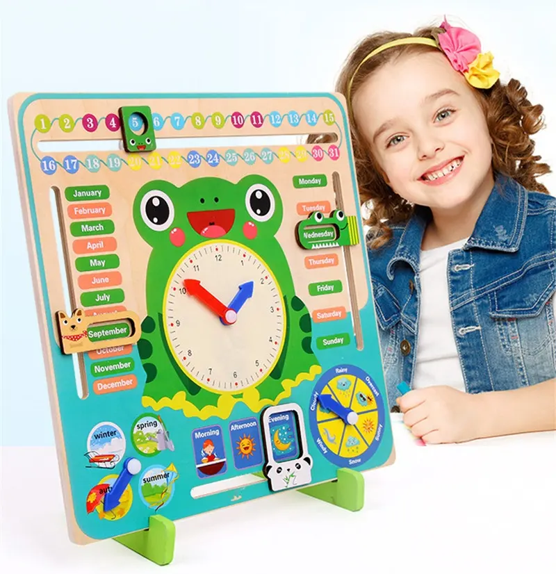 Houten Speelgoed Baby Weerseizoen Kalender Klok Tijd Cognitie Voorschoolse Educatieve Leermiddelen Speelgoed Voor Kinderen
