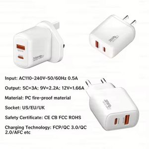 อะแดปเตอร์แปลงไฟแบบสองพอร์ต A+C 38W รองรับมาตรฐาน US EU UK QC3.0 PD สำหรับชาร์จโทรศัพท์ รองรับโปรโตคอลการชาร์จเร็วแบบเต็มรูปแบบ  อะแดปเตอร์ชาร์จแบบเสียบผนัง USB Type C - Product Image 2