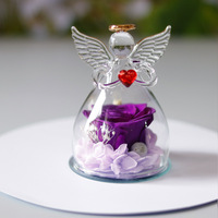 Cadeau commémoratif du festival des fleurs éternelles créatives Love Angel Glass Top LED Light Eternal Rose avec coffret cadeau
